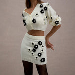 Triomphe | Cream & Black Knit Floral Mini Skirt