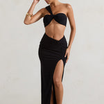 Tender Kiss | Black High Waist Thigh Split Maxi Skirt