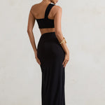 Tender Kiss | Black High Waist Thigh Split Maxi Skirt