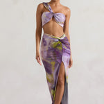 Tender Kiss | Lilac Print Knot Split Maxi Skirt