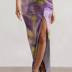 Tender Kiss | Lilac Print Knot Split Maxi Skirt