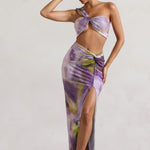 Tender Kiss | Lilac Print Knot Split Maxi Skirt