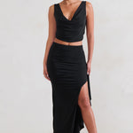 La Belle | Black Ruffle Maxi Skirt With Thigh Split