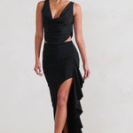 La Belle | Black Ruffle Maxi Skirt With Thigh Split