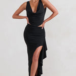 La Belle | Black Ruffle Maxi Skirt With Thigh Split