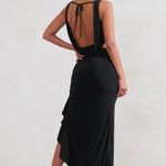 La Belle | Black Ruffle Maxi Skirt With Thigh Split
