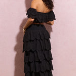 Vista | Black Broderie Ruffled Tiered Maxi Skirt