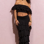 Vista | Black Broderie Ruffled Tiered Maxi Skirt