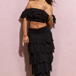 Vista | Black Broderie Ruffled Tiered Maxi Skirt