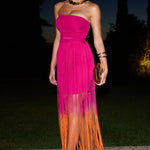 Sherbet | Pink & Orange Ombre Fringe Maxi Skirt