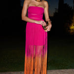 Sherbet | Pink & Orange Ombre Fringe Maxi Skirt