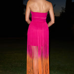 Sherbet | Pink & Orange Ombre Fringe Maxi Skirt