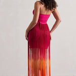 Sherbet | Pink & Orange Ombre Fringe Maxi Skirt