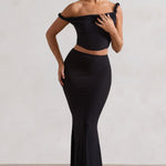 Neve | Black Gathered Maxi Skirt
