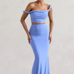 Neve | Blue Gathered Maxi Skirt