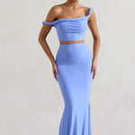 Neve | Blue Gathered Maxi Skirt