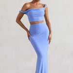 Neve | Blue Gathered Maxi Skirt