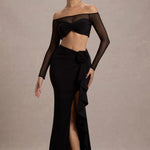 Kavi | Black Ruched Split Maxi Skirt