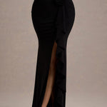 Kavi | Black Ruched Split Maxi Skirt
