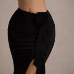 Kavi | Black Ruched Split Maxi Skirt