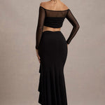 Kavi | Black Ruched Split Maxi Skirt