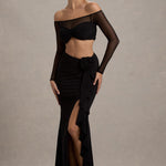 Kavi | Black Ruched Split Maxi Skirt
