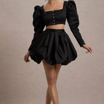 Tosca | Black Satin Bubble Mini Skirt