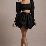 Tosca | Black Satin Bubble Mini Skirt