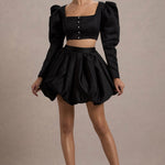 Tosca | Black Satin Bubble Mini Skirt
