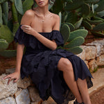 Vista | Black Broderie Ruffled Tiered Maxi Skirt