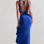 La Belle | Blue Ruffle Maxi Skirt With Thigh Split