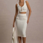 Stellina | Cream Boucle High-Waist Bodycon Midi Skirt