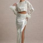 Raia | Sand Sequin Split Maxi Skirt