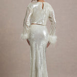 Raia | Sand Sequin Split Maxi Skirt