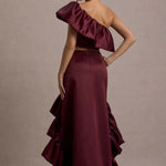 Ruby | Merlot Satin High-Low Maxi Skirt