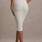 Stellina | Cream Boucle High-Waist Bodycon Midi Skirt