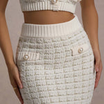 Stellina | Cream Boucle High-Waist Bodycon Midi Skirt
