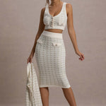 Stellina | Cream Boucle High-Waist Bodycon Midi Skirt