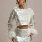 Raia | Sand Sequin Split Maxi Skirt