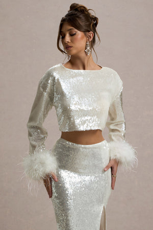 Raia | Sand Sequin Split Maxi Skirt