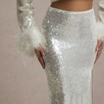 Raia | Sand Sequin Split Maxi Skirt