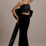 Alize | Black Velvet Split Maxi Skirt