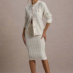 Stellina | Cream Boucle High-Waist Bodycon Midi Skirt