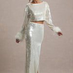 Raia | Sand Sequin Split Maxi Skirt