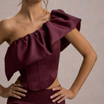 Ruby | Merlot Satin High-Low Maxi Skirt