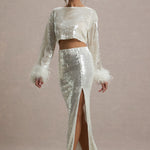 Raia | Sand Sequin Split Maxi Skirt