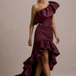 Ruby | Merlot Satin High-Low Maxi Skirt