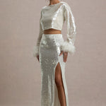 Raia | Sand Sequin Split Maxi Skirt