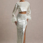 Raia | Sand Sequin Split Maxi Skirt