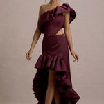 Ruby | Merlot Satin High-Low Maxi Skirt